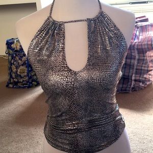 Beautiful Silver &Black Metallic Halter Tank